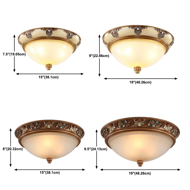 Country Style Domed Ceiling Light White Glass Flush Mount Lighting Fixture