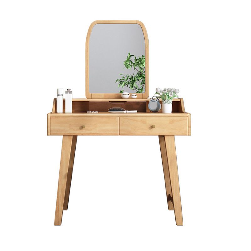 Scandinavian Mirrored Vanity Table and Stool Set with 2 Drawers