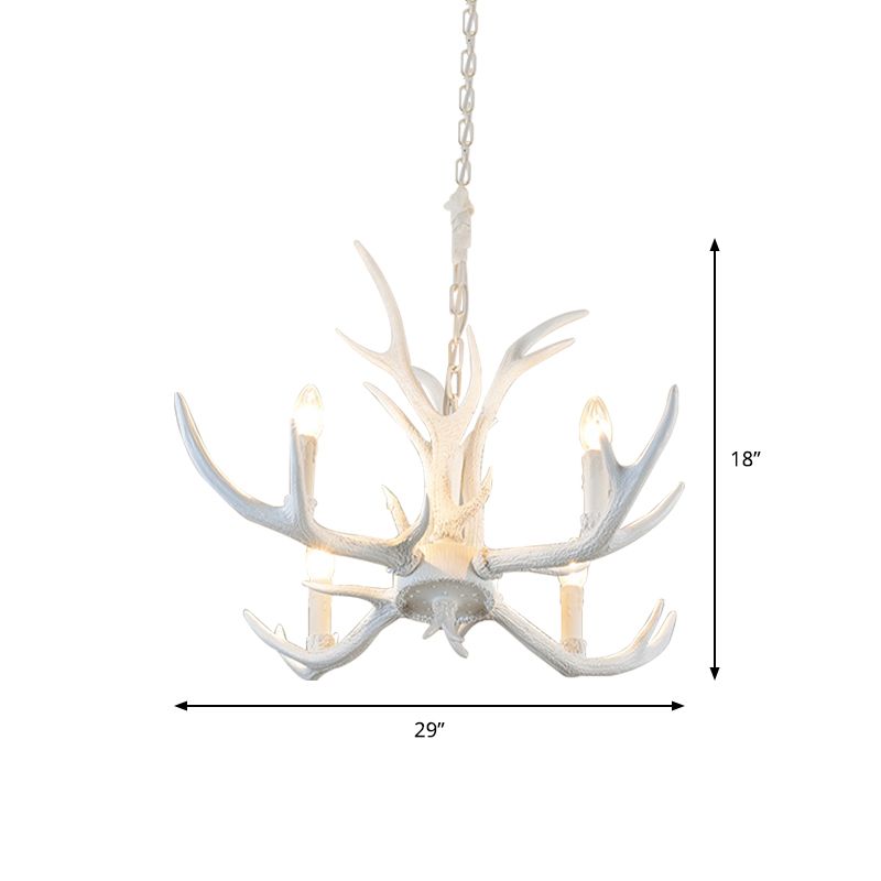 Rustic Candle Hanging Pendant 4/6/8-Light Resin Ceiling Chandelier in White for Bedroom