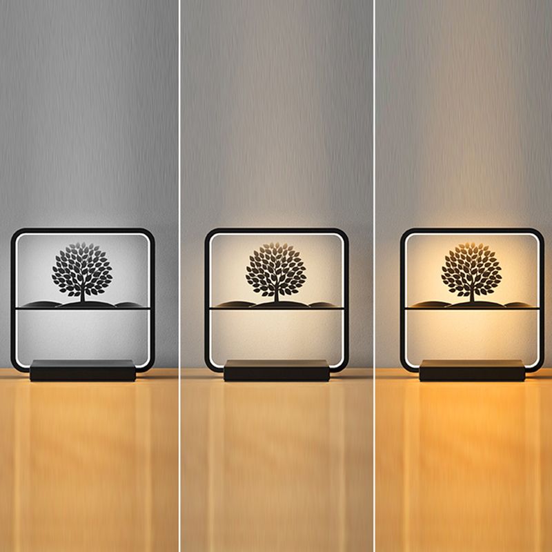 Art Decor Rectangular Night Table Lamp Bedside Black LED Wireless Charger with USB Port