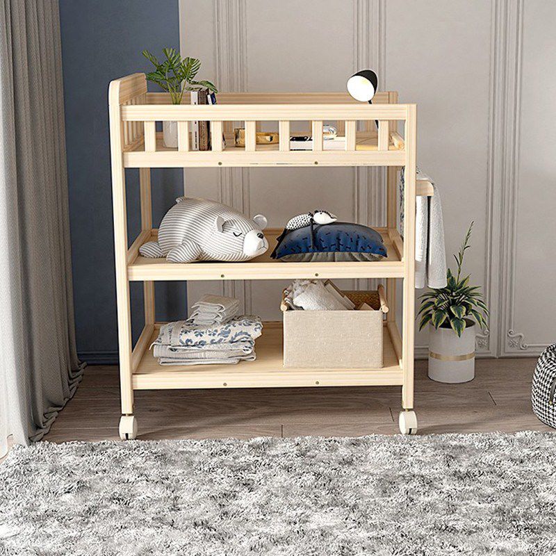 Wooden Shelf Baby Changing Table with Pad, Flat Top 2-in-1 Changing Table with Storage