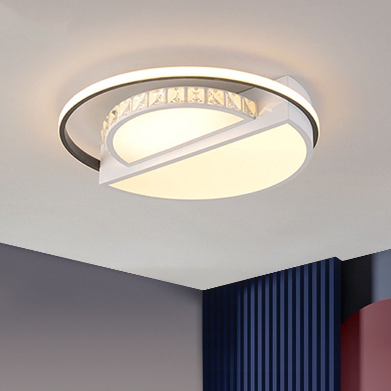 Modern Semicircle Ceiling Flush Mount Crystal Block LED Parlor Flushmount Lighting in White