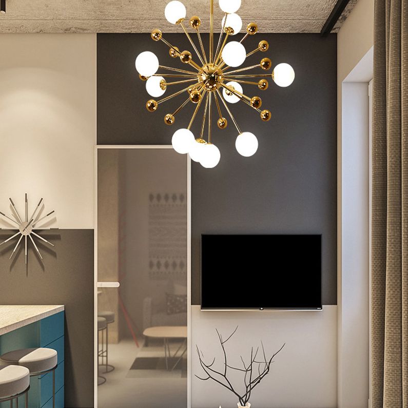 Lampadario in metallo in metallo a forma di buio in oro elettroplato Post-moderna Glassa di vetro appeso per sala da pranzo camera da letto