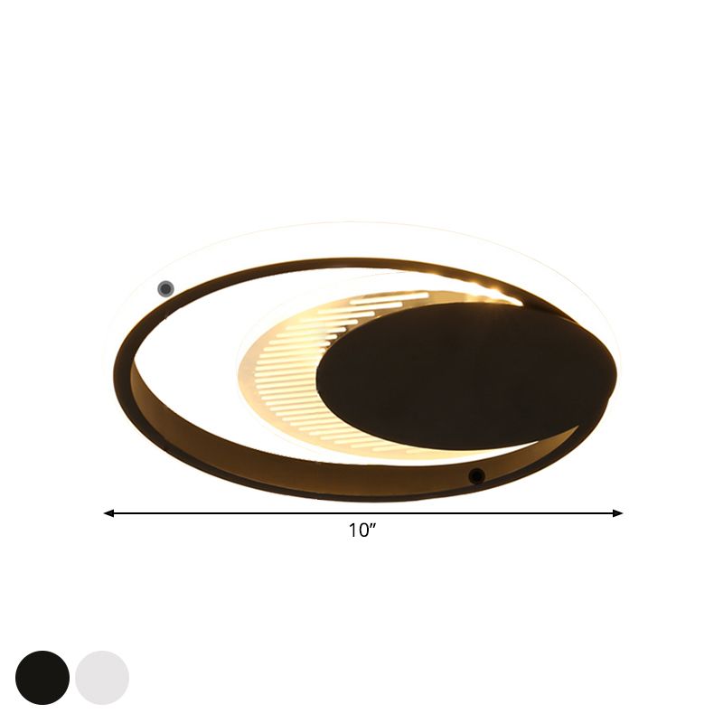 Metal Circle Flush Ceiling Light Simple White/Black Finish LED Flushmount Lamp in White/Warm Light