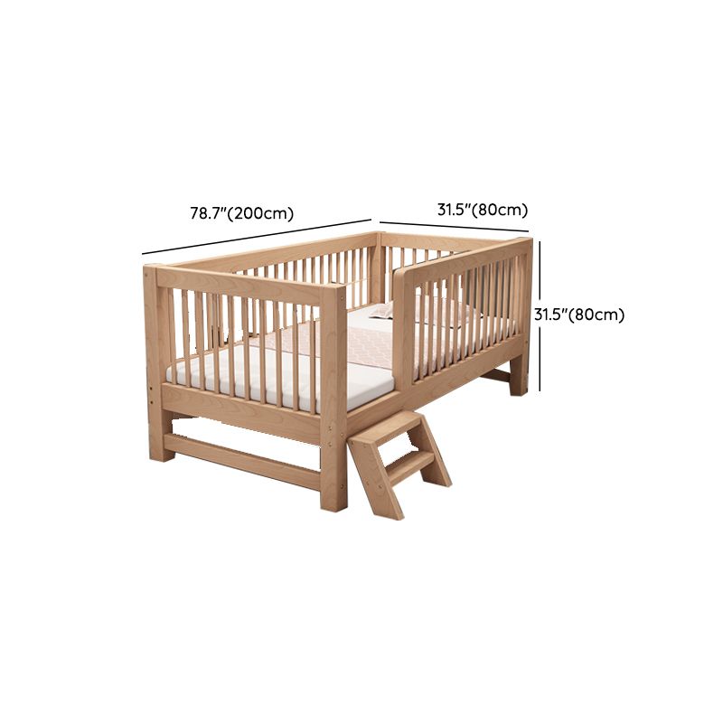 Solid Wood Nursery Bed Modern Beech Baby Crib with Guardrails