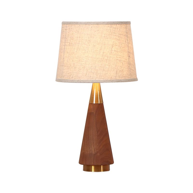 Bruine trapezoid taakverlichting modernisme 1 kopstoffen leeslampje met houten basis