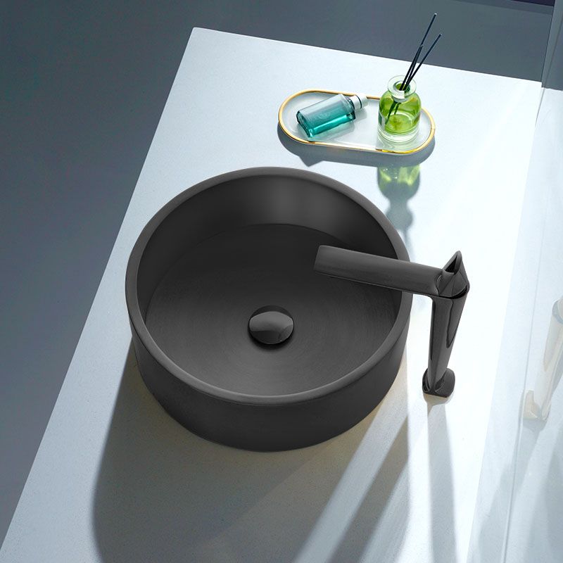 Contemporary Bathroom Sink Metal Round Vessel Bathroom Sink with Pop-Up Drain