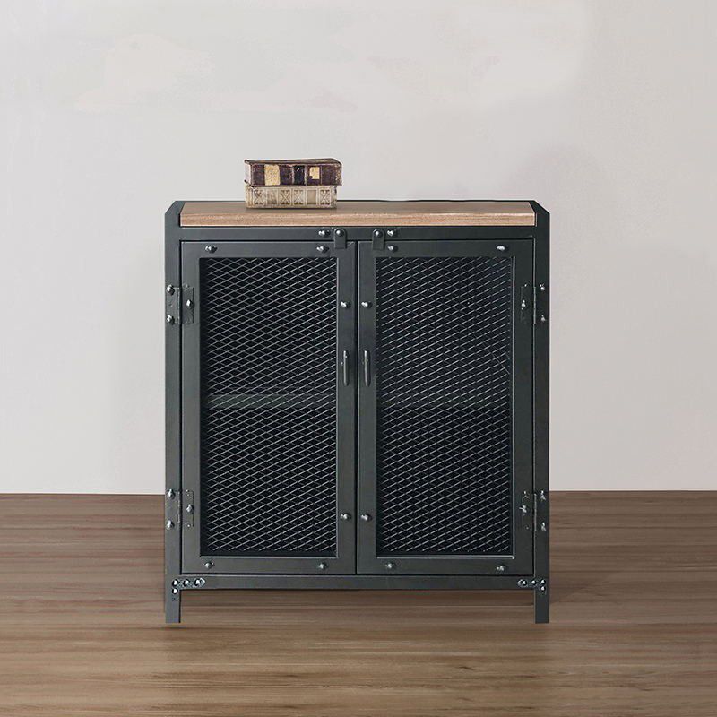 Black Industrial Accent Cabinet with Doors and Bar Pulls Storage Cabinet