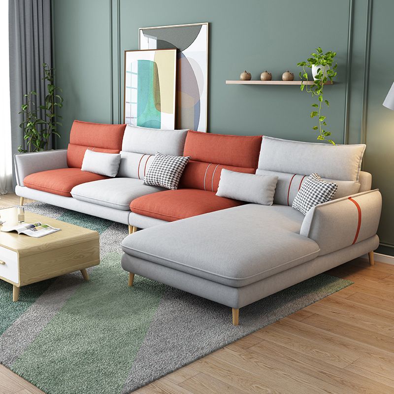 Flared Arm Sectional Sofa Modern 4-seater Fabric Sectional in Grey