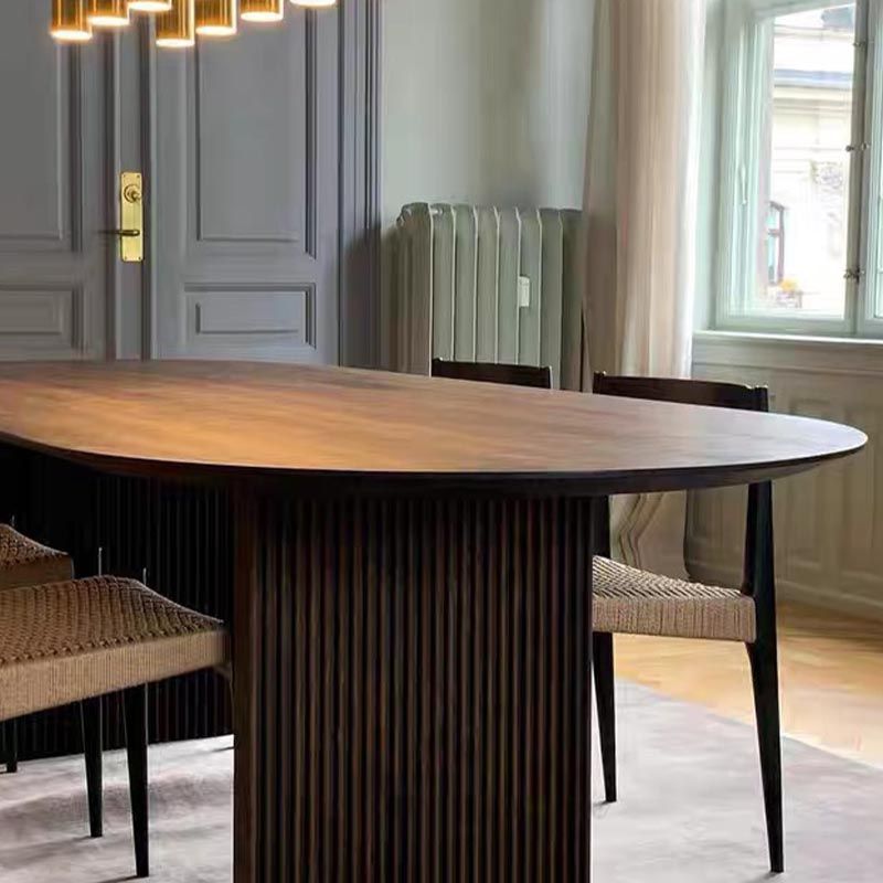 Oval Solid Wood Dining Table Modern Brown-natural Furniture with Double Pedestal Home