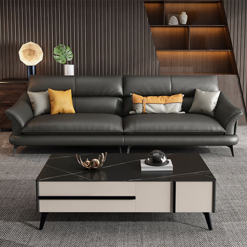 Modern Cushions Flared Arm Living Room Genuine Leather Seating