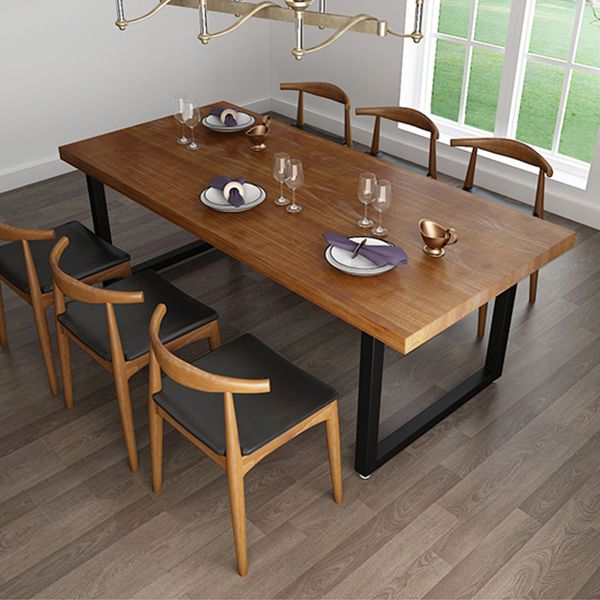 Industrial Pine Wood Table for Restaurant Rectangle Kitchen Table with Double Pedestal