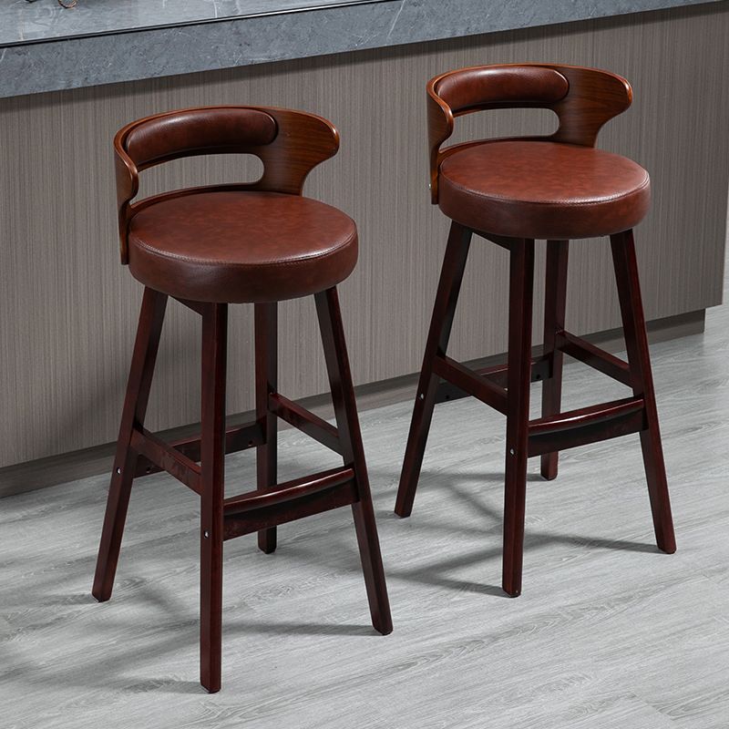 Scandinavian Wood Upholstered Counter Stools Low Back Bar Stools with Round Seat