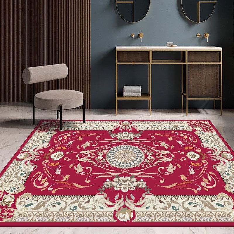 Classical Floral Printed Rug Polyester Indoor Carpet Non-Slip Backing Area Rug for Living Room