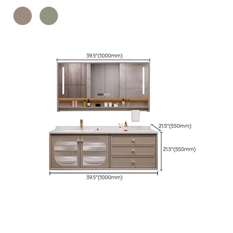Modern Sink Vanity Solid Color Storage Shelves Wall Mount Bathroom Vanity Set