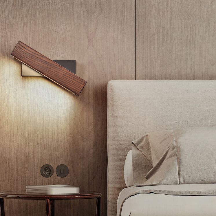 Square Shade Wood Wall Sconce Modern Style Single Light Wall Mounted Light