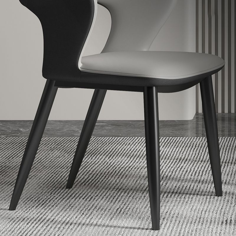 Silla de comedor contemporánea, sillón con respaldo abierto curvado de cuero con acabado mate