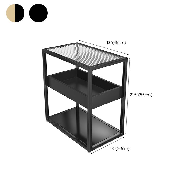 Modern Rectangular Glass Side Table Metal Frame Table with Storage