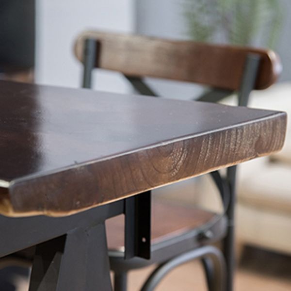 Rectangle Pine Wood Top Bar Table Modern Bar Table with Trestle Base in Black