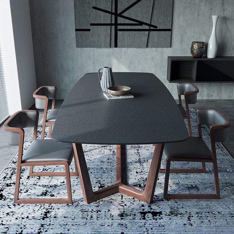 Modern Stone Rectangle Dining Table Ash Wood Base for Dining Room