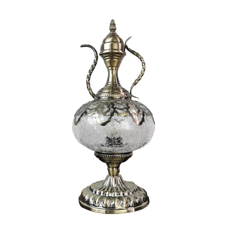 Illuminazione da tavolo con teiera in bronzo Vetro craquelé turco 6,5 "/7" W 1 lampadina Lampada da comodino per soggiorno