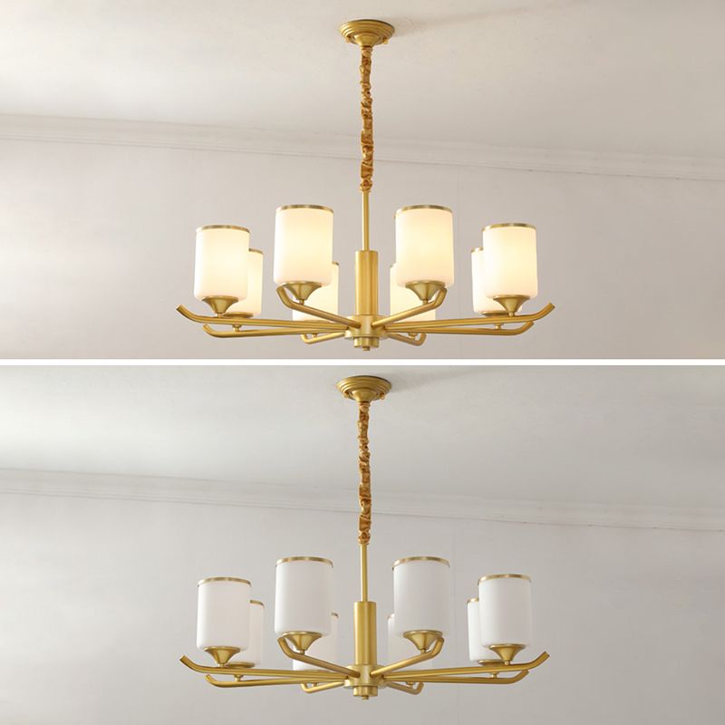 Gold Modern Simplicity Metal Chandelier Cylindrical Grosted Glass Shade Multi-Lights Prowing Lampe pour le salon