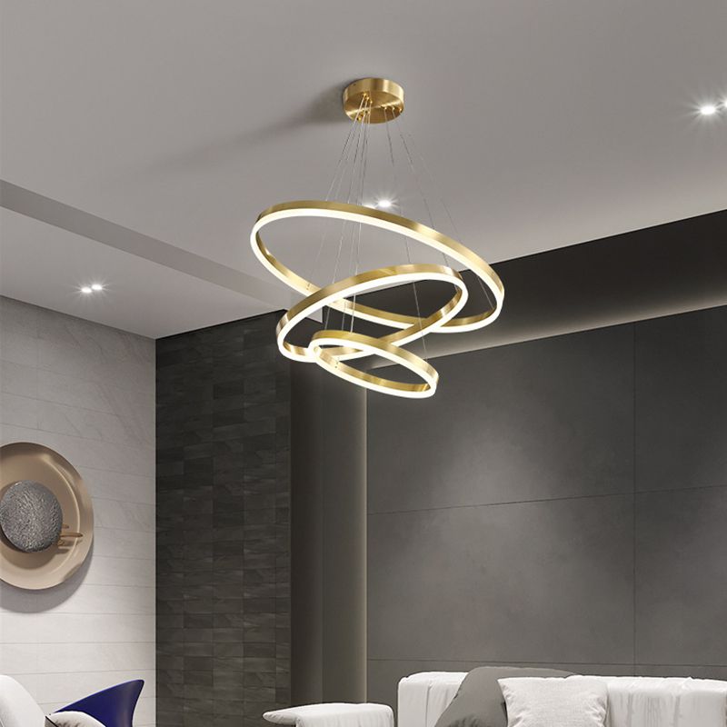 Ring Shaped Bedroom Chandelier Acrylic Minimalist LED Hanging Pendant Light in Gold