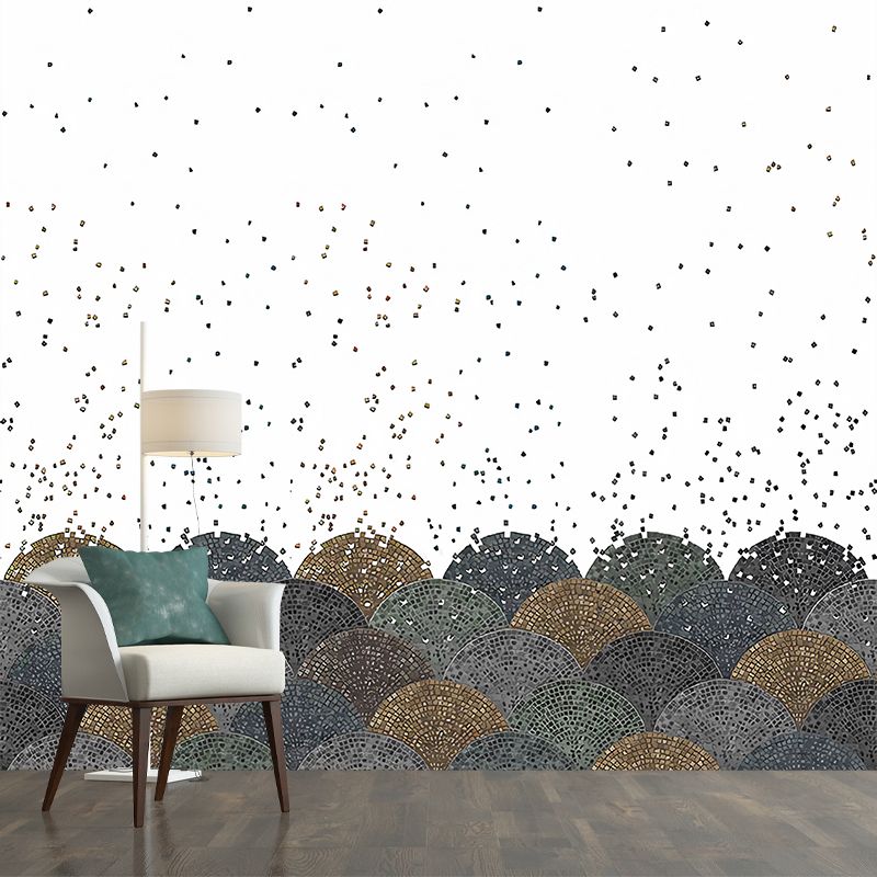 Nordic Dot and Semicircle Mural Wallpaper for Dining Room Full Size Wall Art in White