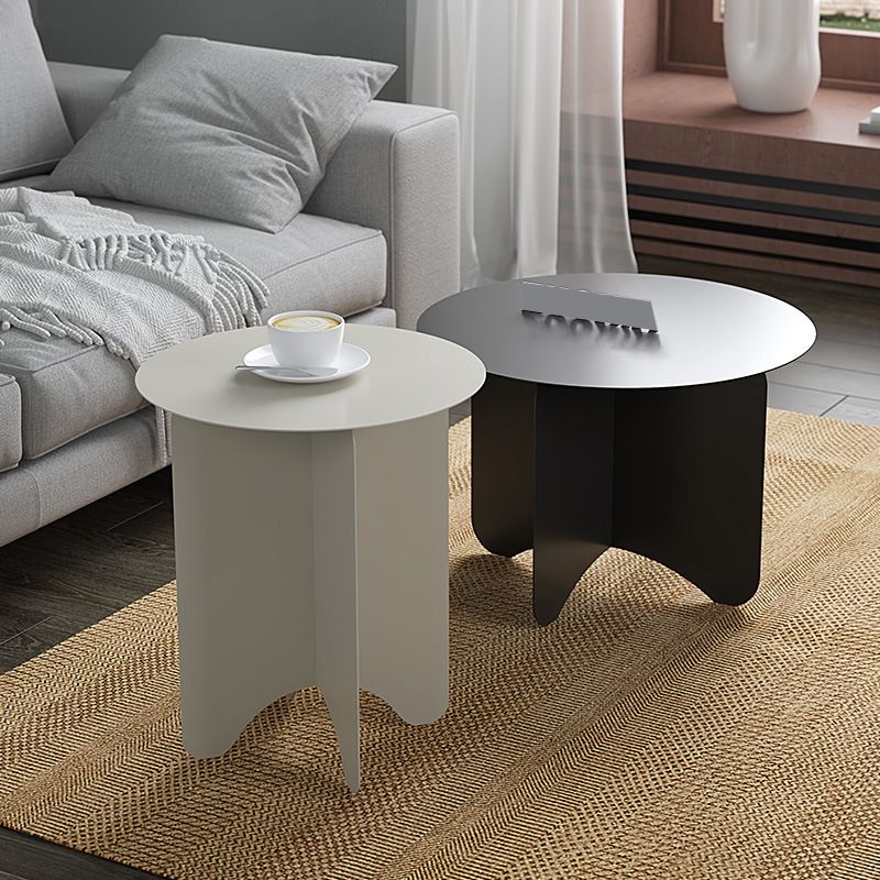 Mid-Century Modern Round Coffee Table with Iron Top and 4 Legs