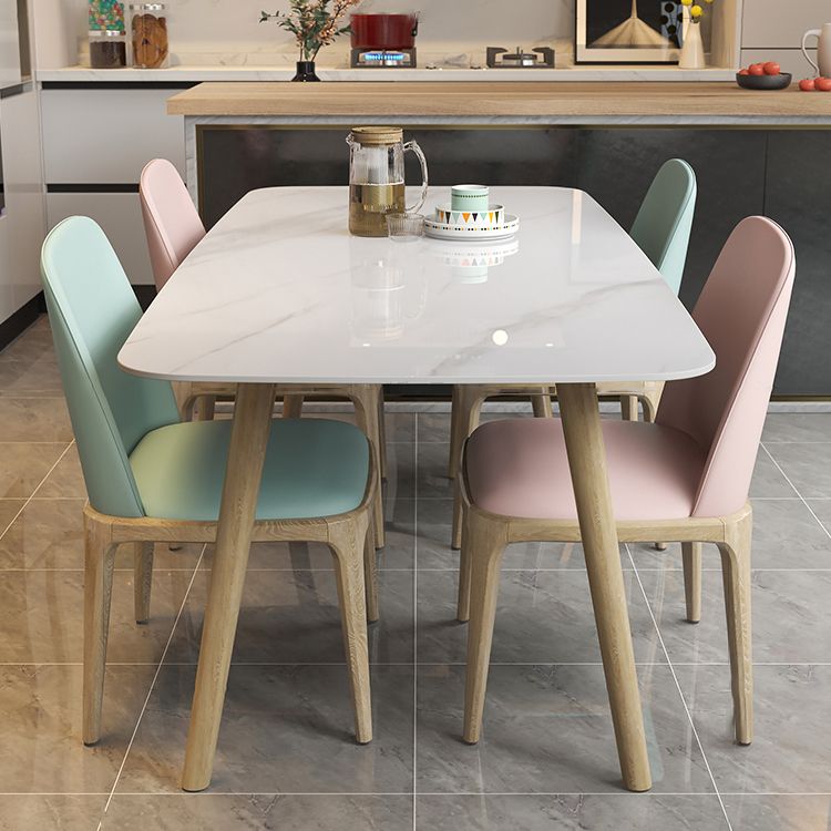 Modern White Slate Dining Set with Rectangle Table White Dining Set with 4 Legs Base