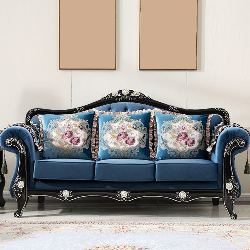 Traditional Tufted Rolled Arm Settee Slipcovered Sofa for Three People