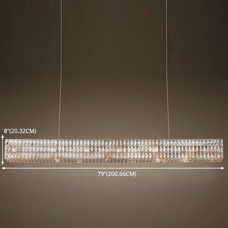 Wrought Iron LED Island Pendant Light in Modern Luxury Style Crystal Rectangular Ceiling Light for Dining Room