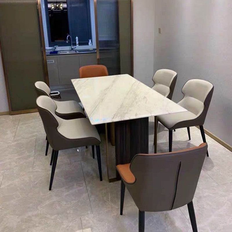 Sillas laterales de comedor de cuero con brazos y respaldo de estilo minimalista (juego de 2)