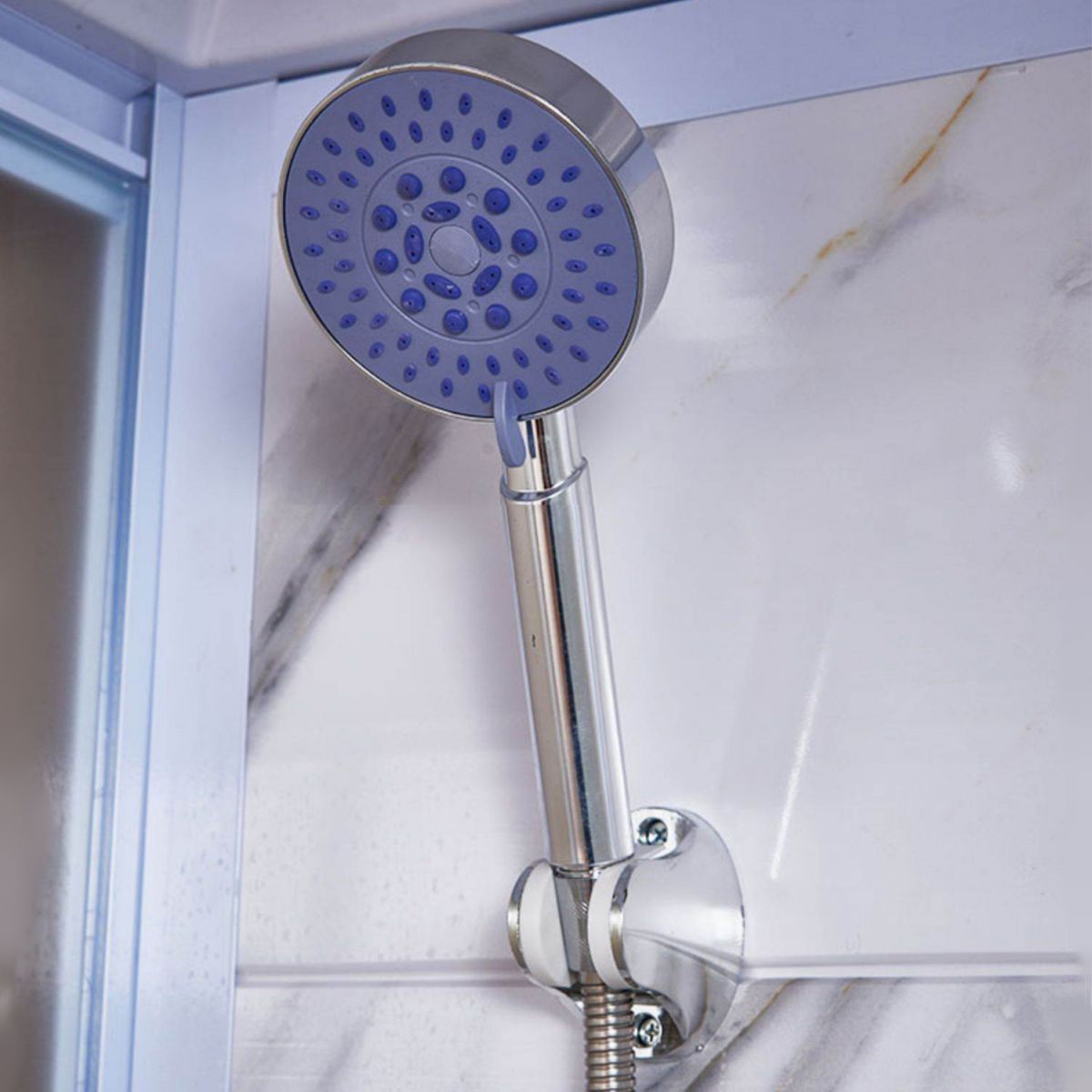 Framed White Shower Kit Corner Rectangle Frosted Shower Stall
