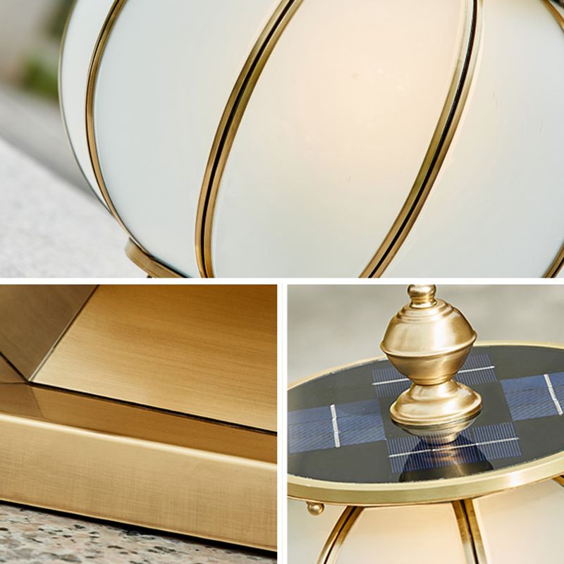 Round Shape Metal Solar Pillar Lamp Modern Style 1 Light Outdoor Light