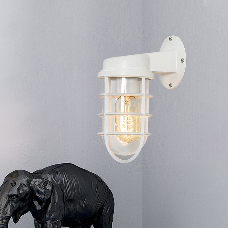 Klares Glasschwarz/Weiß/Rost-Schanklichtzylinder 1-Licht traditionelle Wandlampenmessung für Veranda mit Käfig