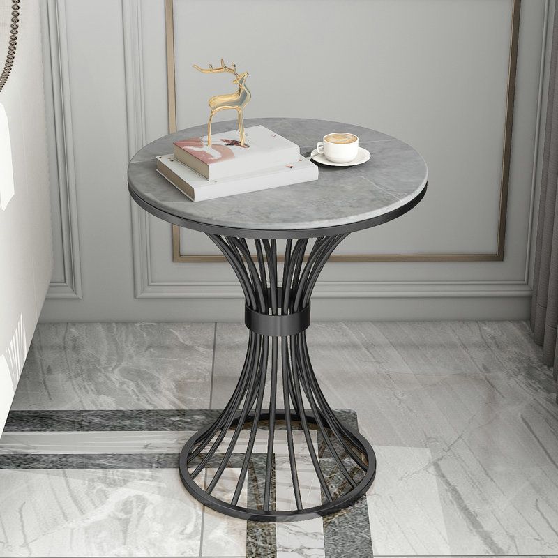 Metal Traditional Luxury Round Table 29.5"H Stone Top Dining Table with Pedestal Base