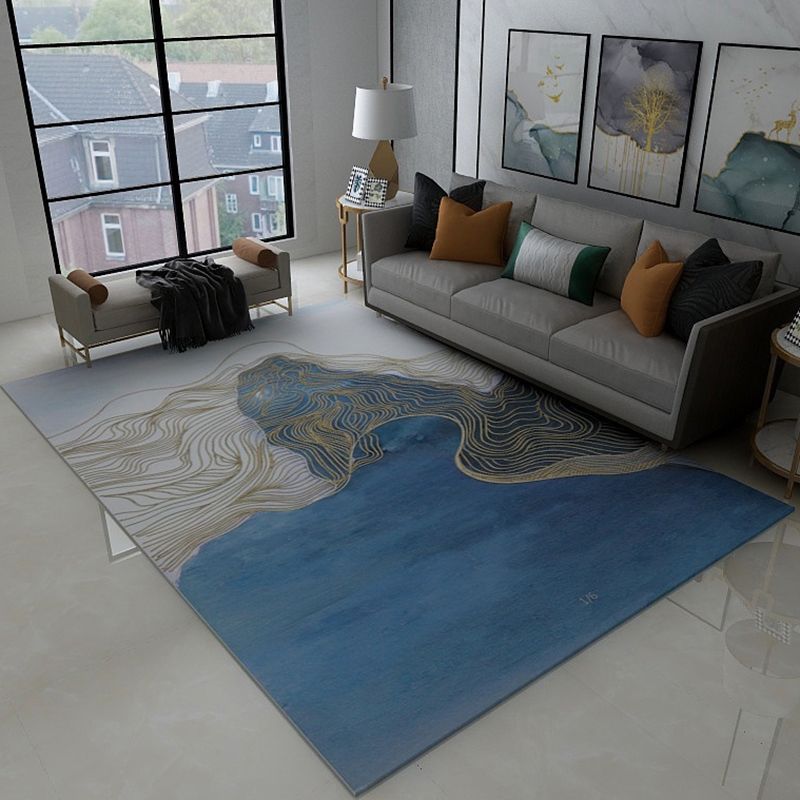 Funky Ink Painting Area Rug Luxury Gold Lines Rug Polyester Anti-Slip Backing Carpet for Home Decor