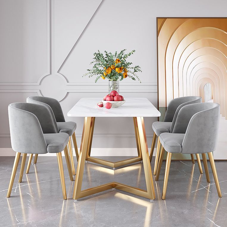Glam Iron Dining Table Set 1/2/5/6 Pieces Rectangle Dinette Set with Sintered Stone Top
