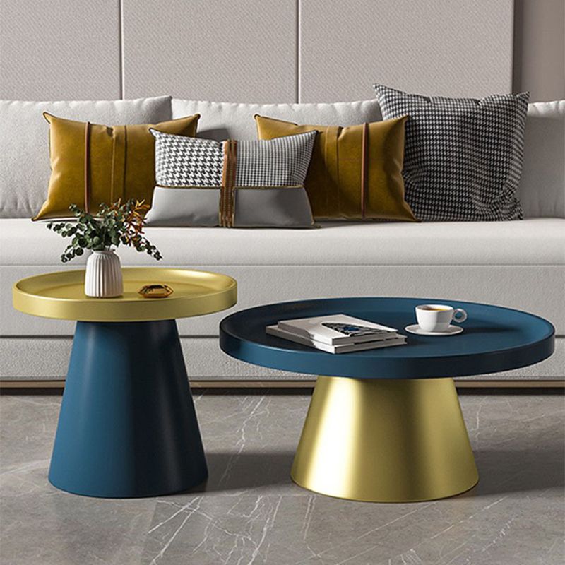 Modern Tray Top Pedestal Coffee Table Metal Round Table for Living Room