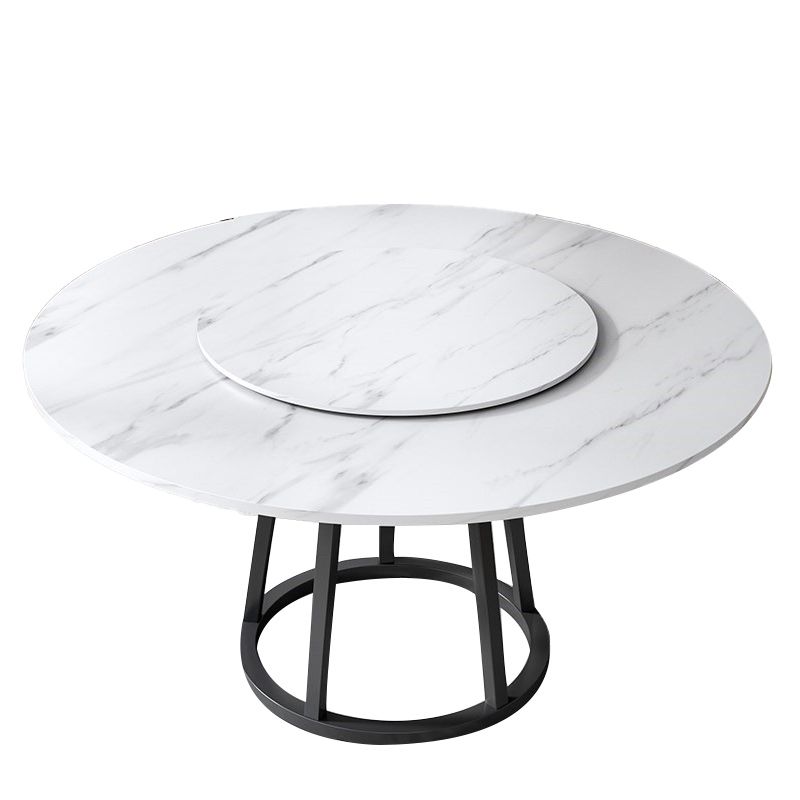 Round Black Iron Base Dining Table Modern Stone Pedestal Table