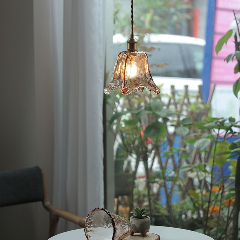 Industrial 1 Light Down Mini Pendant Copper Glass Hanging Light Kit for Dining Room