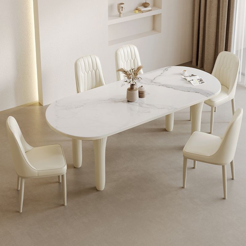 Modern Oval Stone Top Dining Table with Wood Legs for Living Room