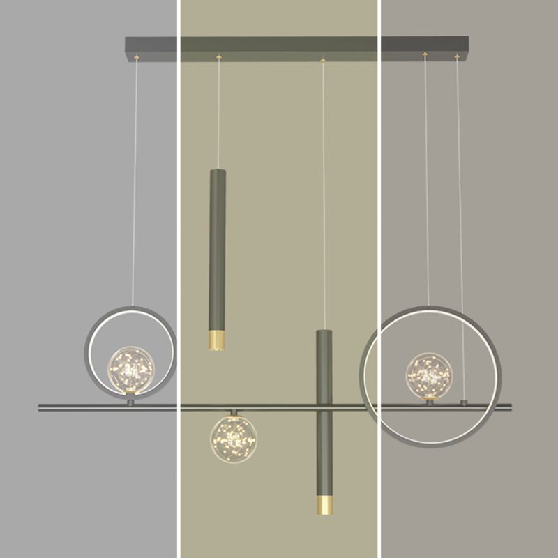 Black Restaurant LED Island Light in Modern Luxury Style Wrought Iron Linear Pendant Light with Silicone Shade