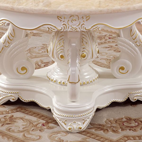 Oak Wood Victorian Round Dining Table Faux Marble Table with Pedestal Base