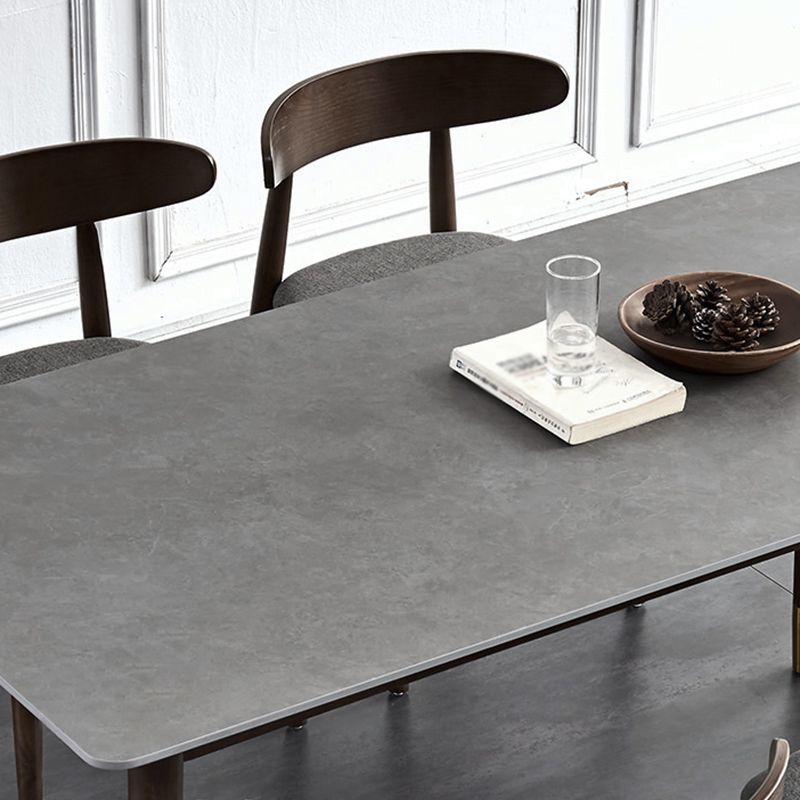 Scandinavian Style 6 Seat Rectangular Black Legs Black Slate Dining Table with Base