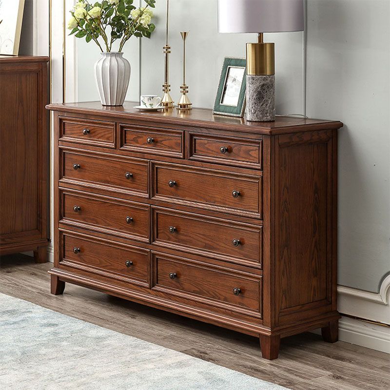 Traditional Dresser Solid Wood Storage Chest Dresser with 9 Drawers