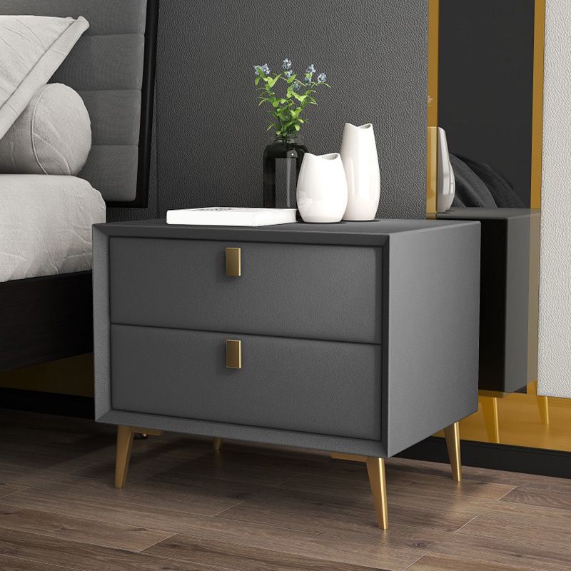 Leather Accent Table Nightstand Modern Bedside Cabinet with Drawers