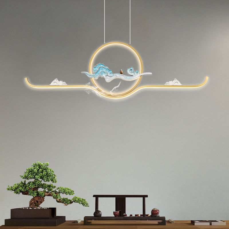 Luz de colgante lineal accesorios de té contemporáneos metal de metal de la isla de 2 luces