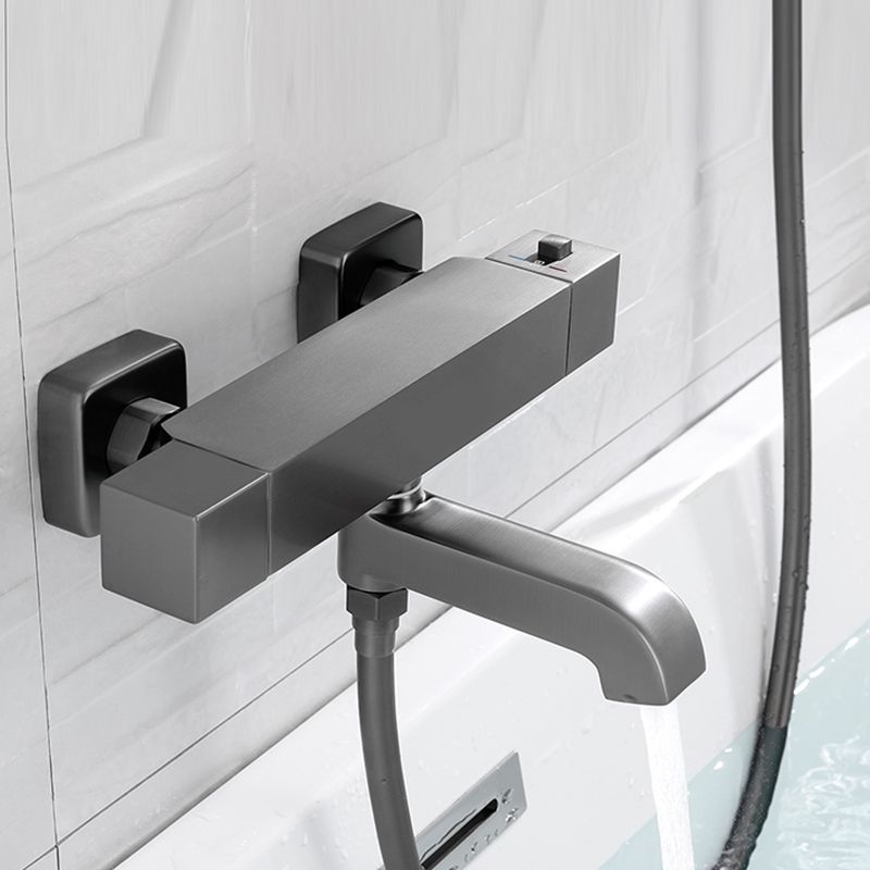 Black Tub Filler Wall-Mounted Brass Single Knob Handle Swivel Tub Filler with Handshower